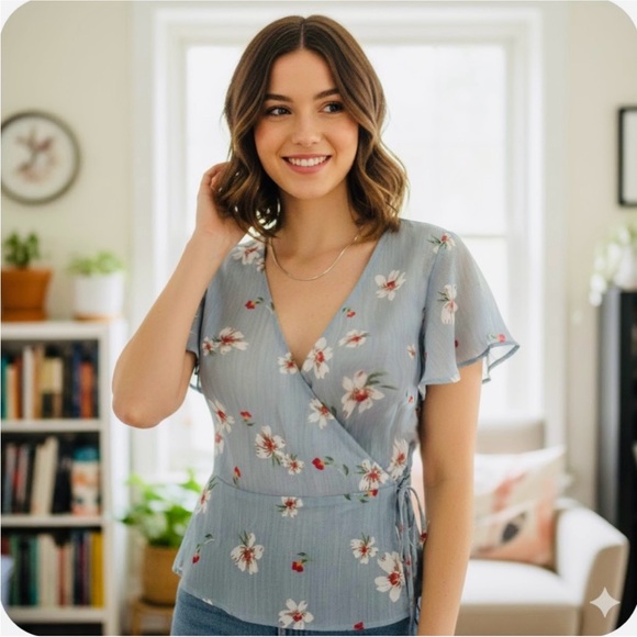 Lulus Tops - 🚨4X$25🚨 Lulu's Blue Floral Wrap Top